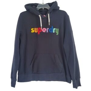 Superdry Hoodie Womens 12 Pullover Rainbow Black Sweatershirt‎ Embroidered